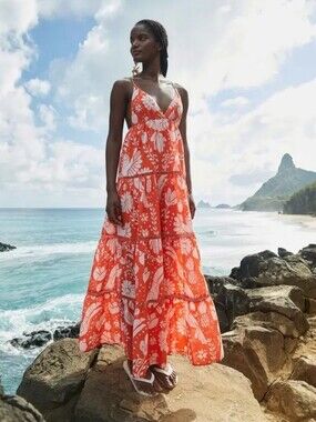 Farm Rio - Orange Neon Jungle Cotton Maxi Sundress - Large